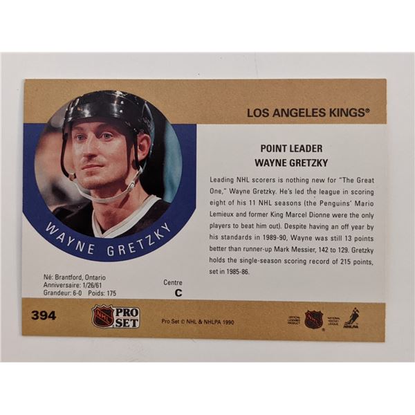 Wayne Gretzky LA Kings NHL Pro Set Hockey Card