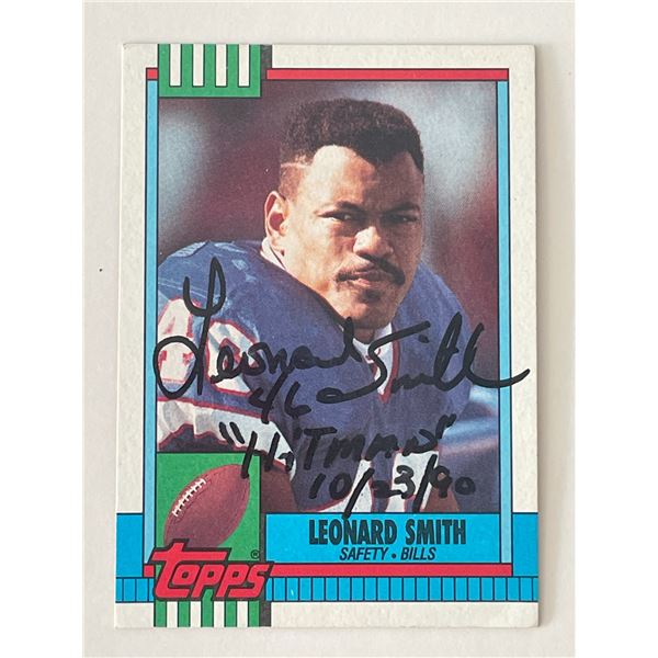 Buffalo Bills Leonard Smith 1990 Topps #194 signed card
