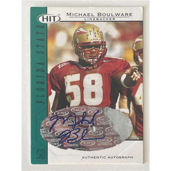 Florida State Seminoles Michael Boulware signed 2004 Sage Hit trading card