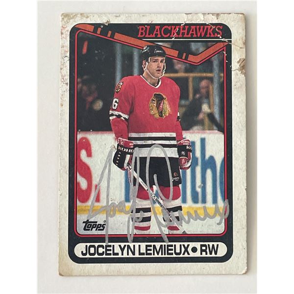 Chicago Blackhawks Jocelyn Lemieux 1990 Topps #237 signed trading card