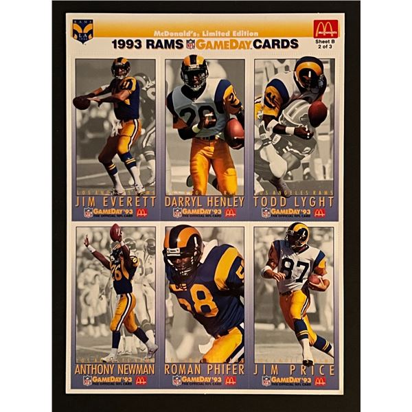 1993 Rams Football Uncut Card Sheet