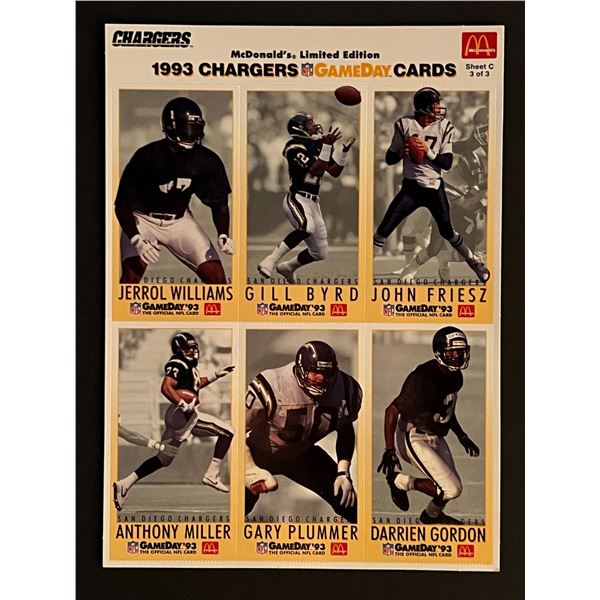 1993 Chargers Football Uncut Card Sheet