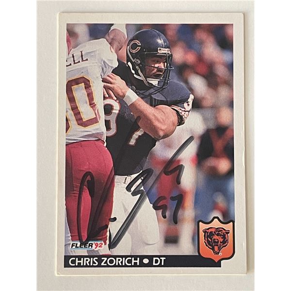 Chicago Bears Chris Zorich 1992 Fleer #52 signed trading card