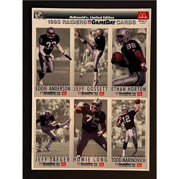 1993 Raiders Football Uncut Card Sheet