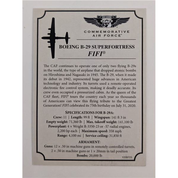 B-29 Superfortress Fifi Commemorative Air Force Card