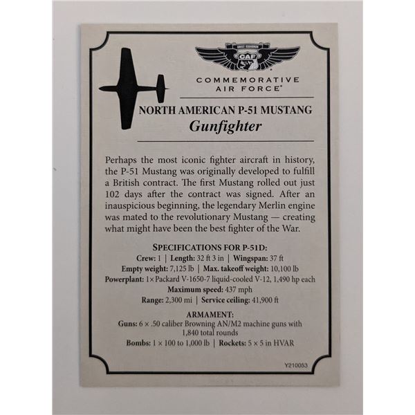P-51 Mustang Gunfighter Commemorative Air Force Card