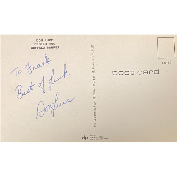 Buffalo Sabres Don Luce signed postcard