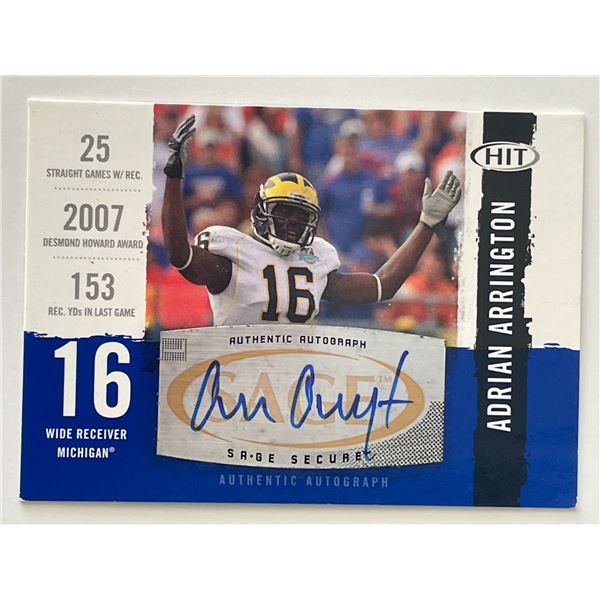University of Michigan Adrian Arrington 2008 Sage Hit #A16 trading card