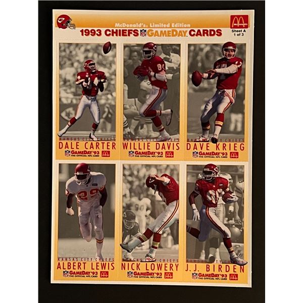 1993 Chiefs Football uncut  card sheet