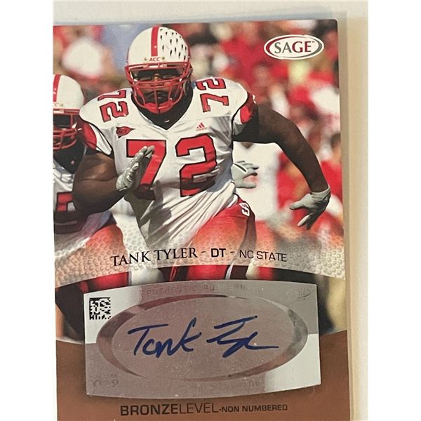 North Carolina State Wolfpack Tank Tyler signed 2007 Sage Hit #A56  trading card