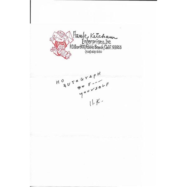 Dennis the Menace creator Hank Ketcham signed note