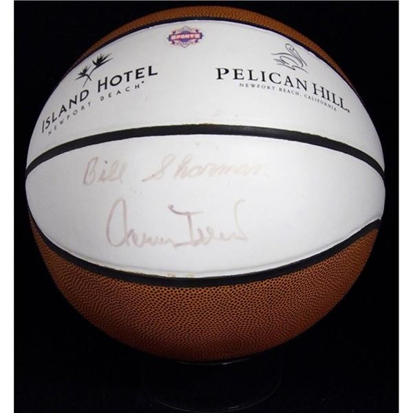 Los Angeles Lakers Jerry West Bill Sharman Signed Newport Beach White Panel Basketball JSA Authentic