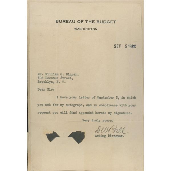 Daniel W. Bell signed letter