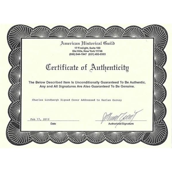 Charles A Lindbergh Signed Card