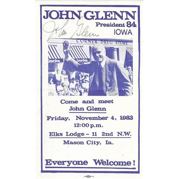 Astronaut John Glenn signed Iowa campaign flyer