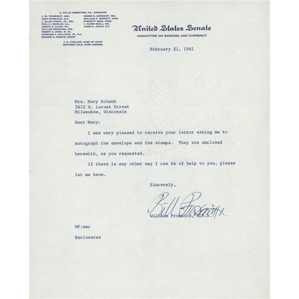 William Proxmire  signed letter
