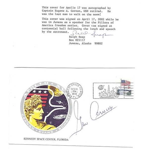 Astronaut Gene Cernan signed space cover
