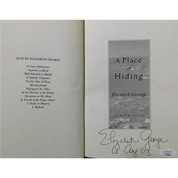 Suspense Novelist Elizabeth George Signed A Place of Hiding First Edition Book JSA Authenticated