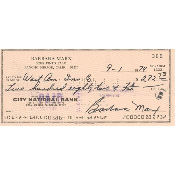 Barbara Marx signed check