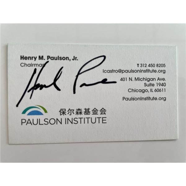 Former United States Secretary of the Treasury Henry Paulson signed business card
