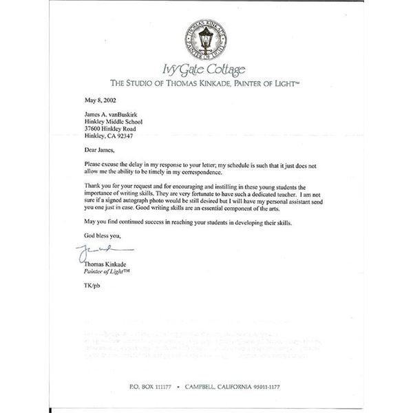 Artist Thomas Kinkade signed letter