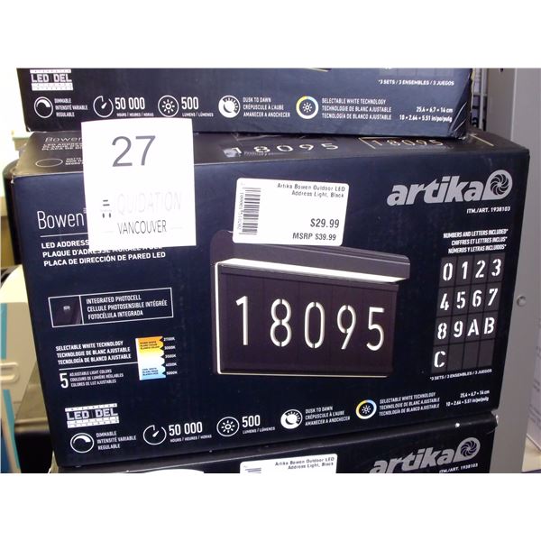 Artika Bowen Outdoor LED Address Wall Light Black