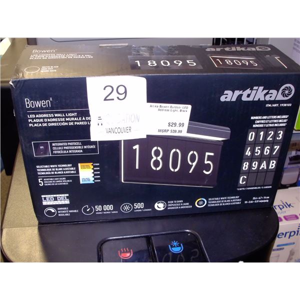 Artika Bowen Outdoor LED Address Wall Light Black