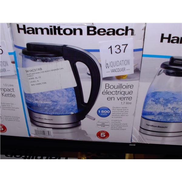 Hamilton Beach 1.7L Glass Kettle