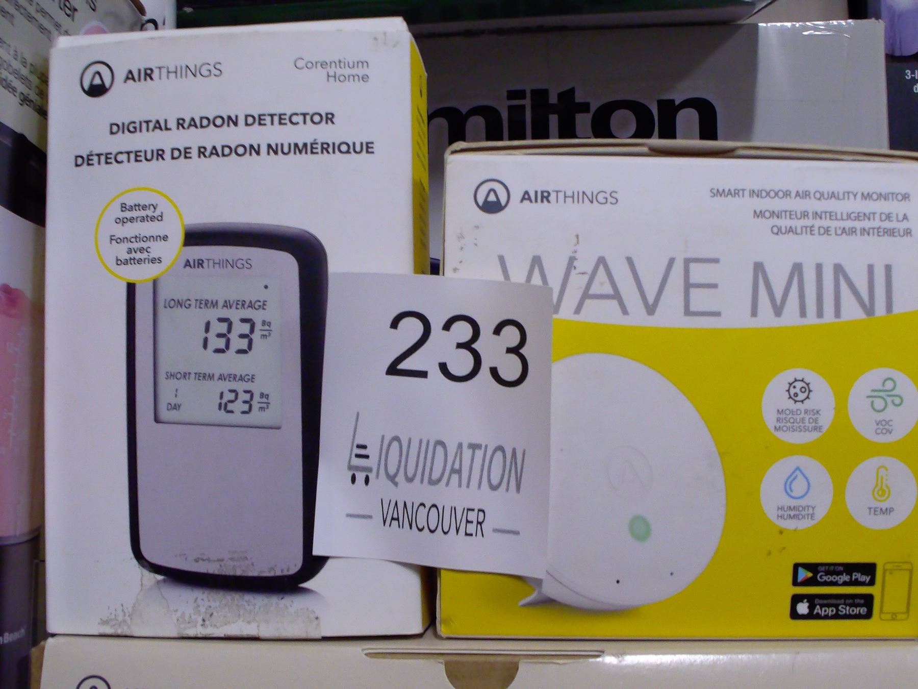 Set of 2 boxes of Airthings Digital Radon Detector and Wave Mini