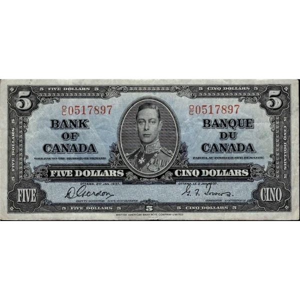Bank of Canada 1937 Five Dollars - Gordan | Towers