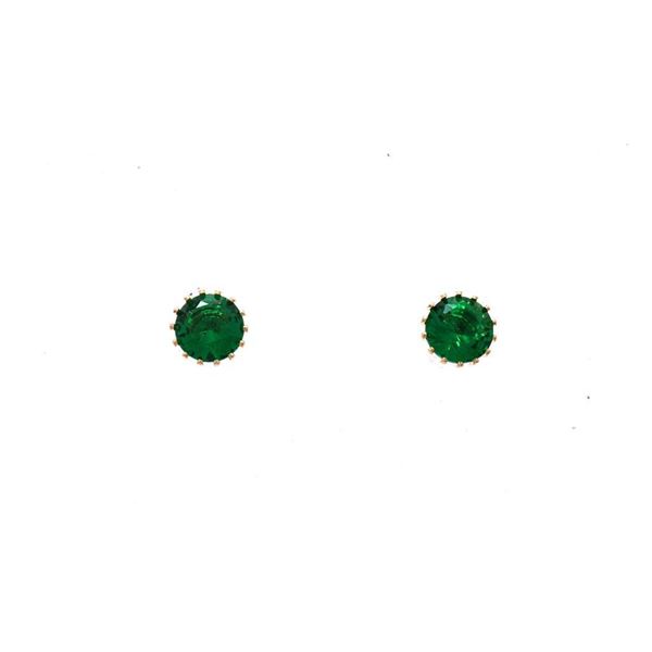 18kt Oro Laminado Emerald Green Round Cut Stud Ear
