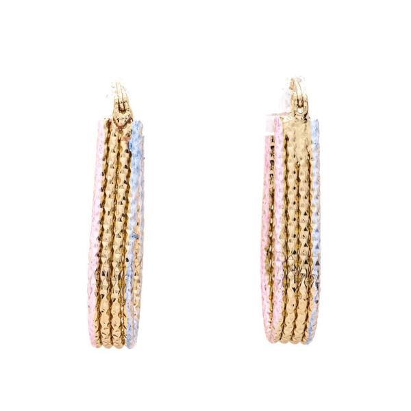 18kt Oro Laminado Tri Colour Oblong Hoop Earrings