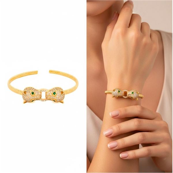 Lingna 18kt Oro Laminado Double Panther Head Bangl