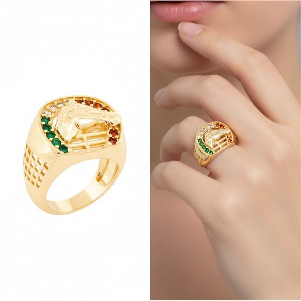 18kt Oro Laminado Horseshoe Style Ring w/ Colour S