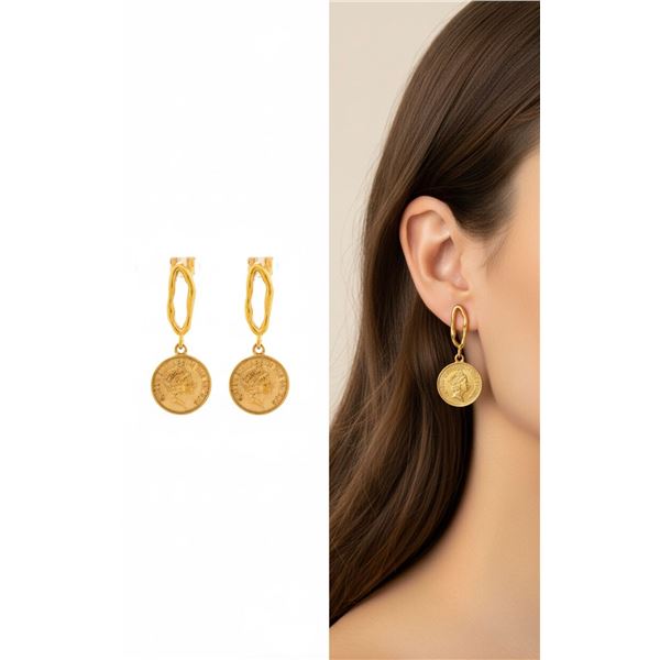 18kt Gold Layered Oro Laminado Drop Coin Penny Ear