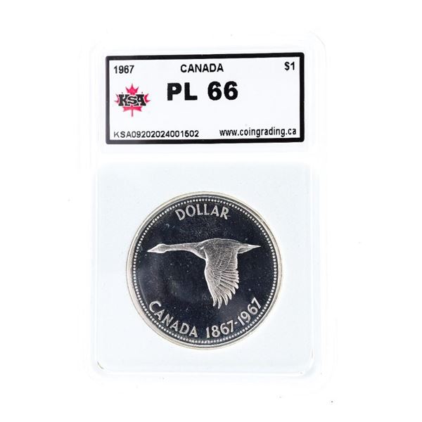 Canada 1967 Silver Dollar PL66 KSA Slab