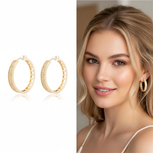 18kt Gold-Overlay Oro Laminado Hoop Earrings featu