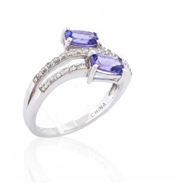 925 Sterling Silver (Stamped) 2 Oval Cut Tanzanit