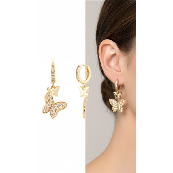 18kt Oro Laminado Drop Butterfly Earrings Bead Set