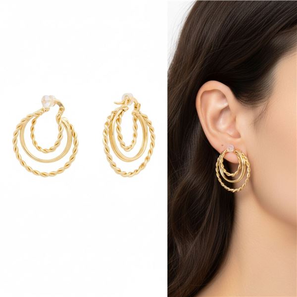 18kt Gold Layered Oro Laminado Triple Hoop Design