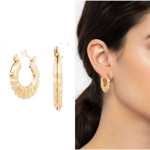 18kt Gold Layered Oro Laminado Puff Hoop Earrings