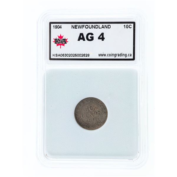 NFLD 1904 Silver Ten Cents AG4 KSA Slab