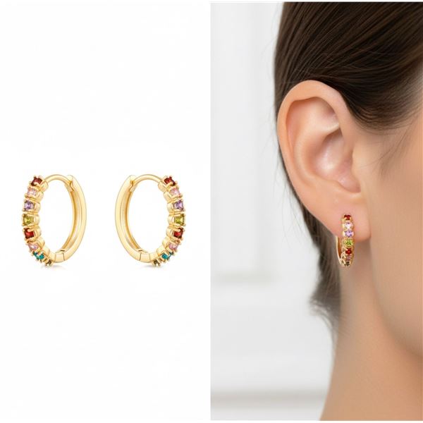 18kt Gold Layered Oro Laminado Hoop Earrings 8 Col