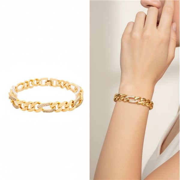 18kt Oro Laminado Link Bracelet Micro Pave Set Gem