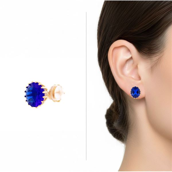 18kt Gold Layered Oro Laminado Blue Stone Stid Ear