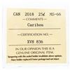 Image 3 : Canada 2018 Twenty Five Cents Caribou MS66 ICCS