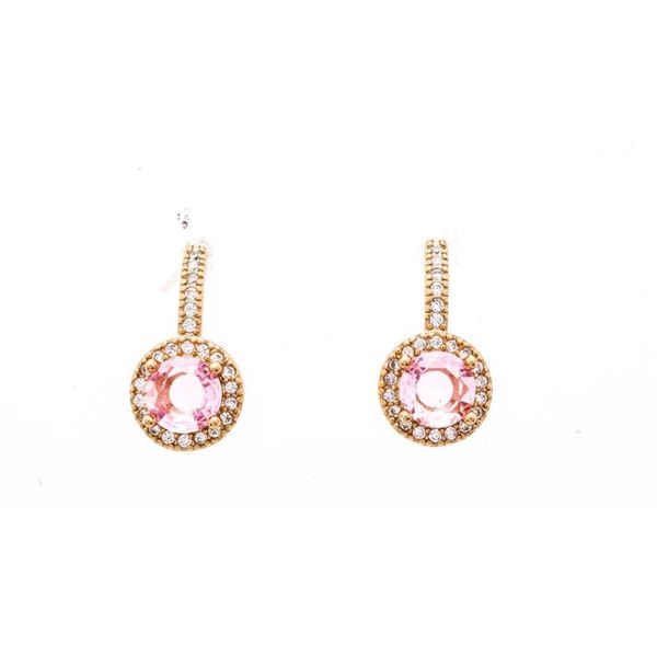 18kt Oro Laminado Round Cut Pink Topaz Stud Earrin