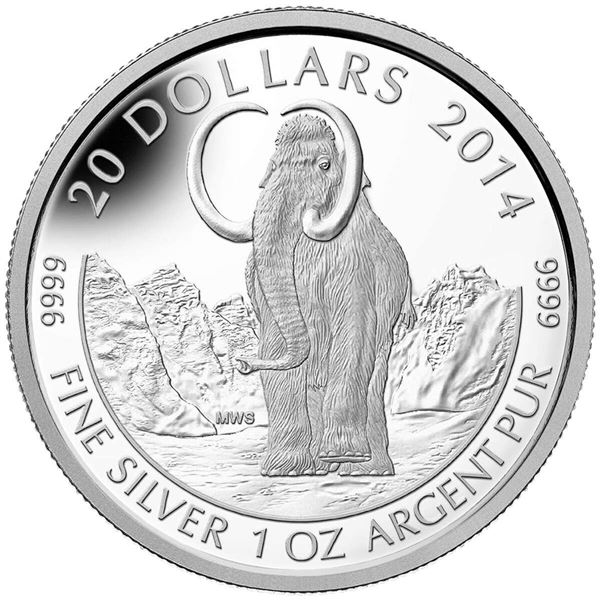 2014 $20 The WOOLLY MAMMOTH - .9999 PURE SILVER CO