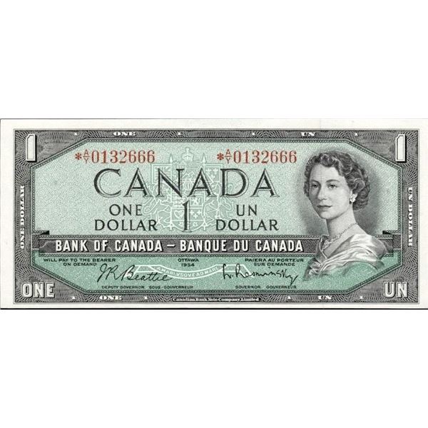 Bank of Canada 1954 One Dollar (AY) (*) Replacemen