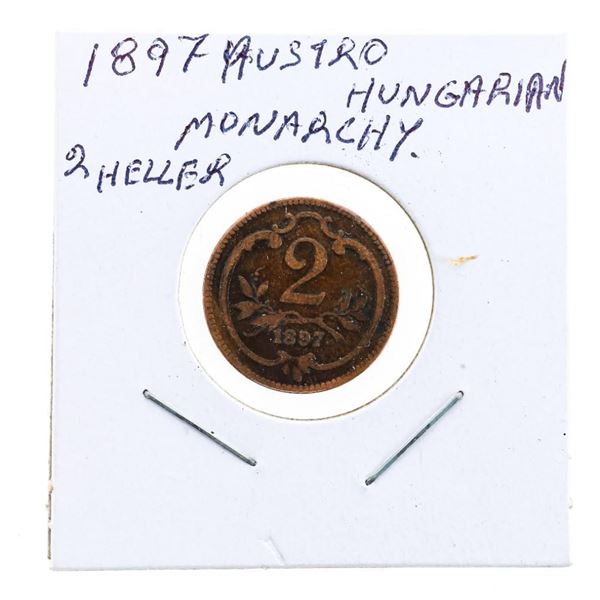 1897 Rustro Hungarian Monarchy 2 Heller Coin